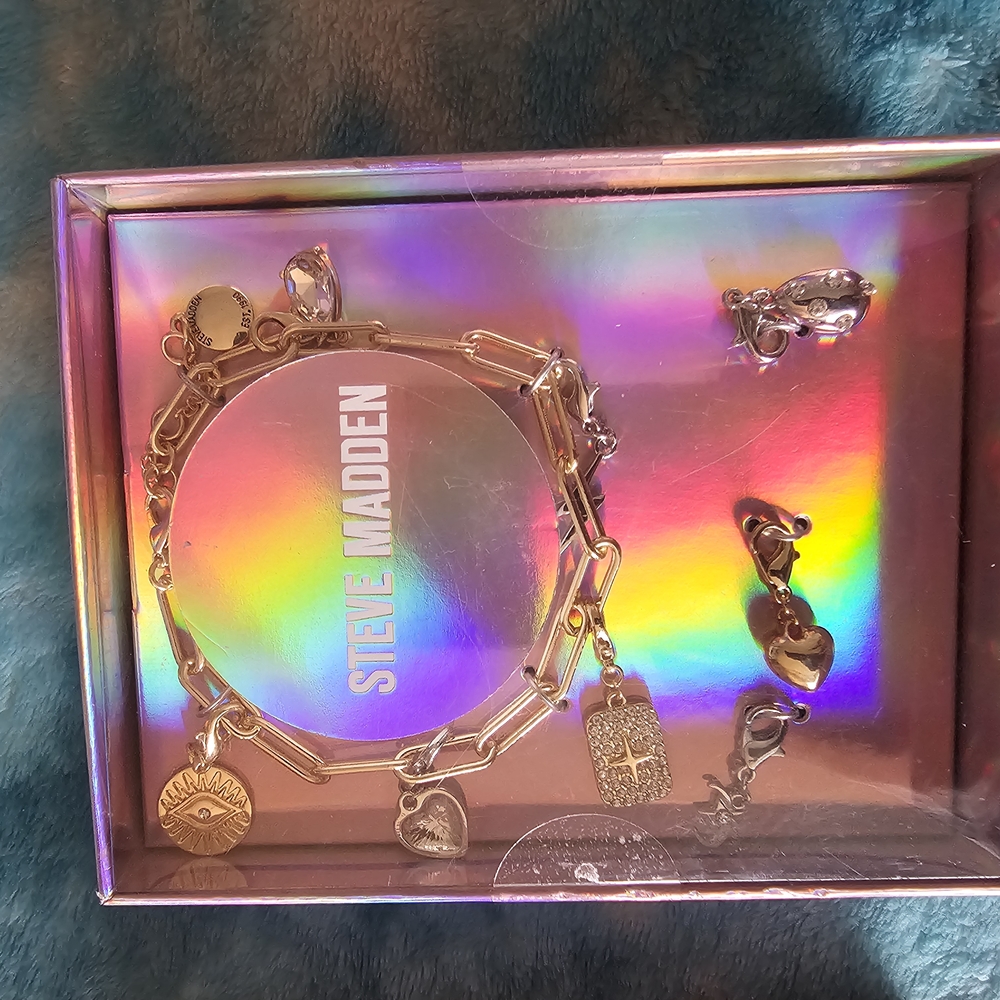 Steve Madden Gold Charm Bracelet and Earrings Set
